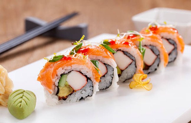 Avacado, cucumber and carrots are the most popular veggies used in Sushi.