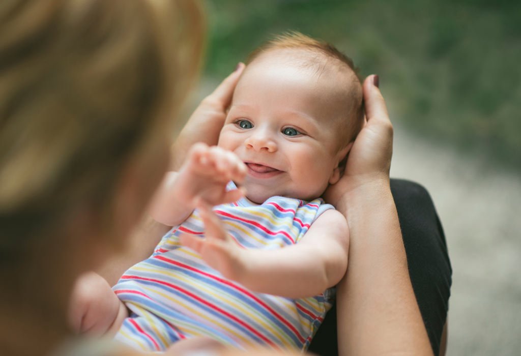 Babies react to their mother’s laughter by bouncing up and down. It happens 32 weeks after the concept.