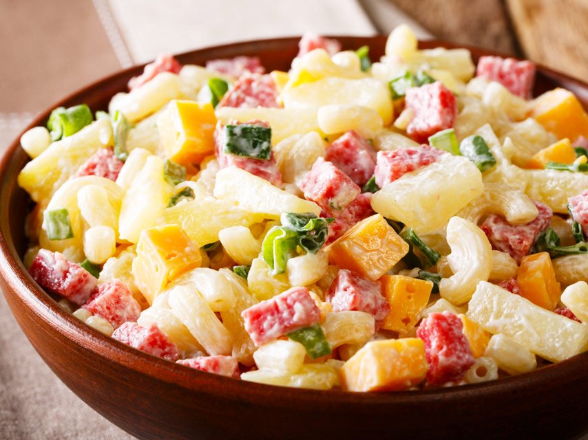 Chunks of pineapple are used in desserts /such as fruit salad, as well as in some savory dishes, including pizza toppings, or as a grilled ring on a hamburger.