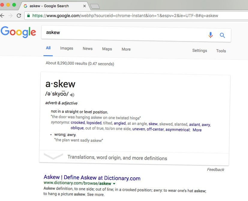 On typing the word askew