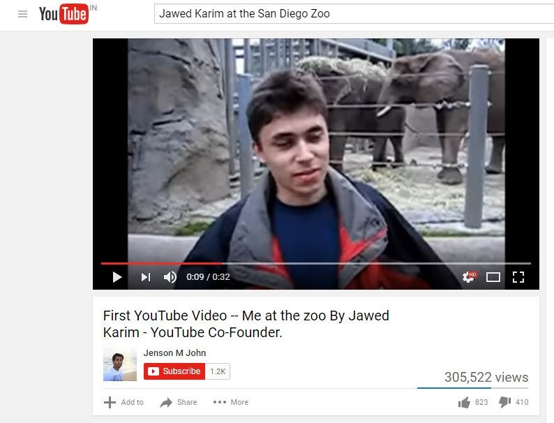 The First YouTube Video was uploaded by Jawed Karim at the San Diego Zoo on April 23, 2005.